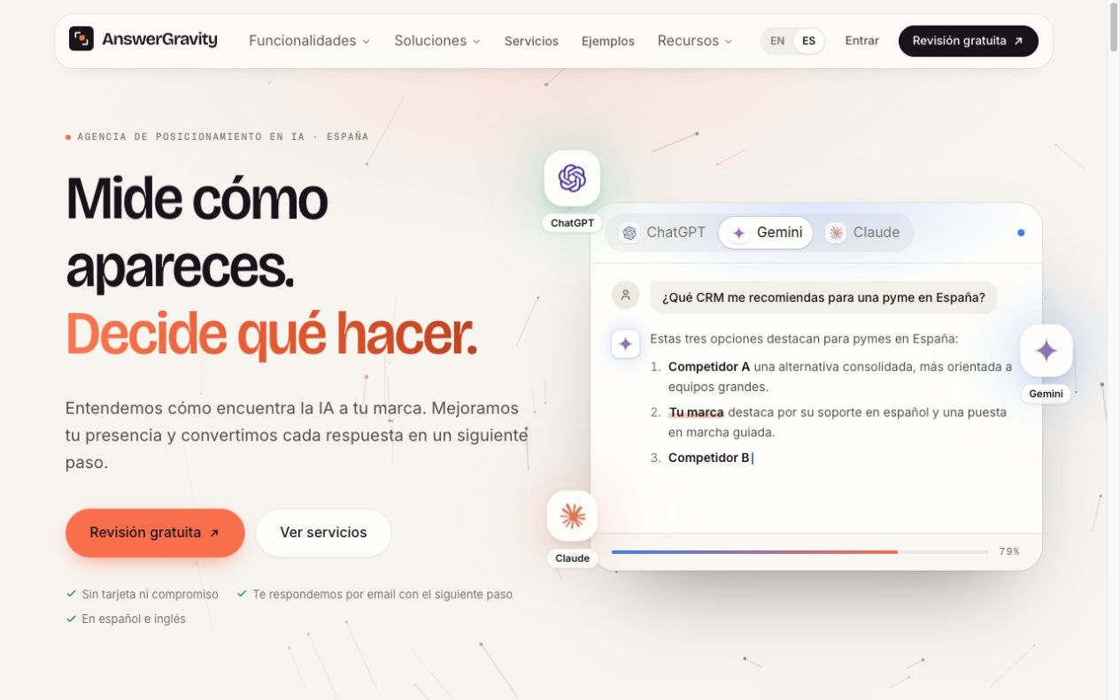 Portada de la web de AnswerGravity en español.